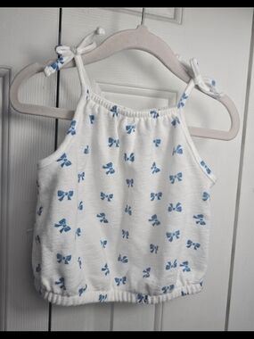 Girls White Halter Camisole Top with Blue Bow Print